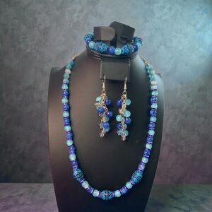 Blue Beaded Jewelry Set